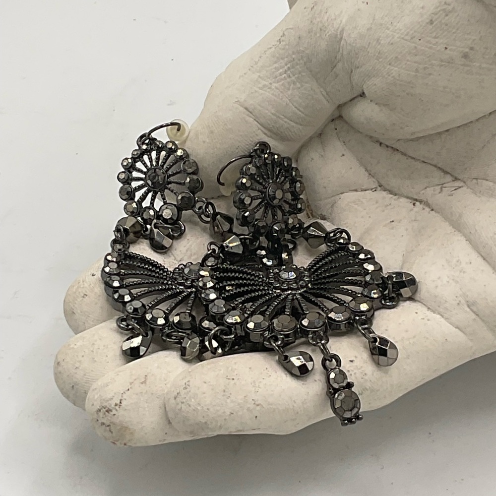 “EARRINGS” BoHo Chandelier Style Faceted Black Stone Earrings.